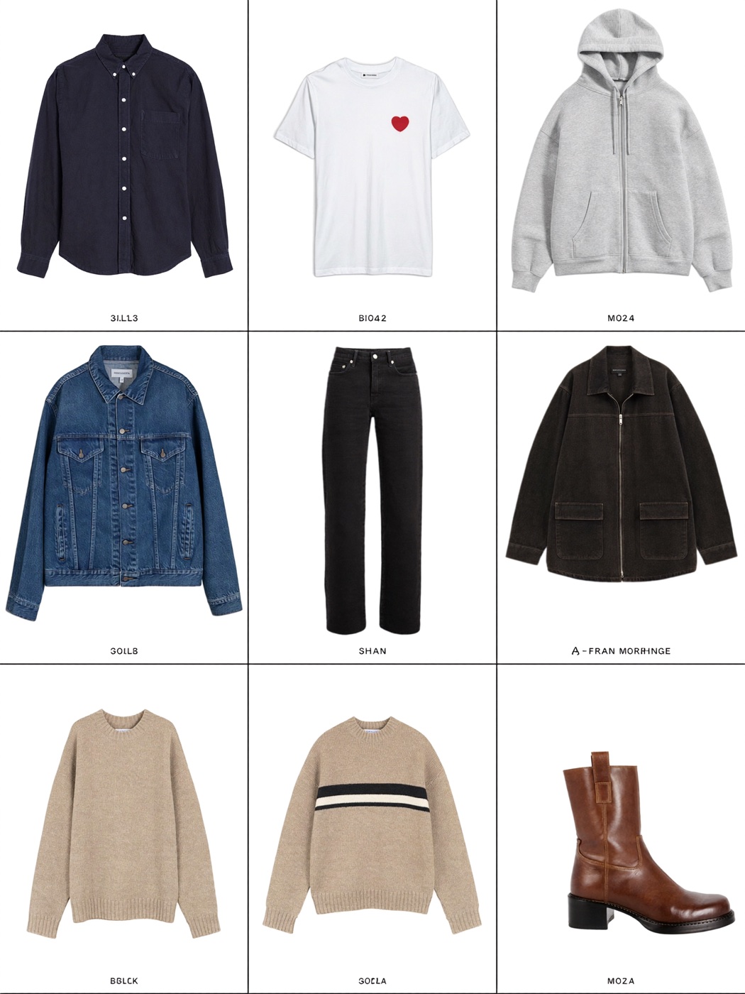 A concept digital closet grid of garments